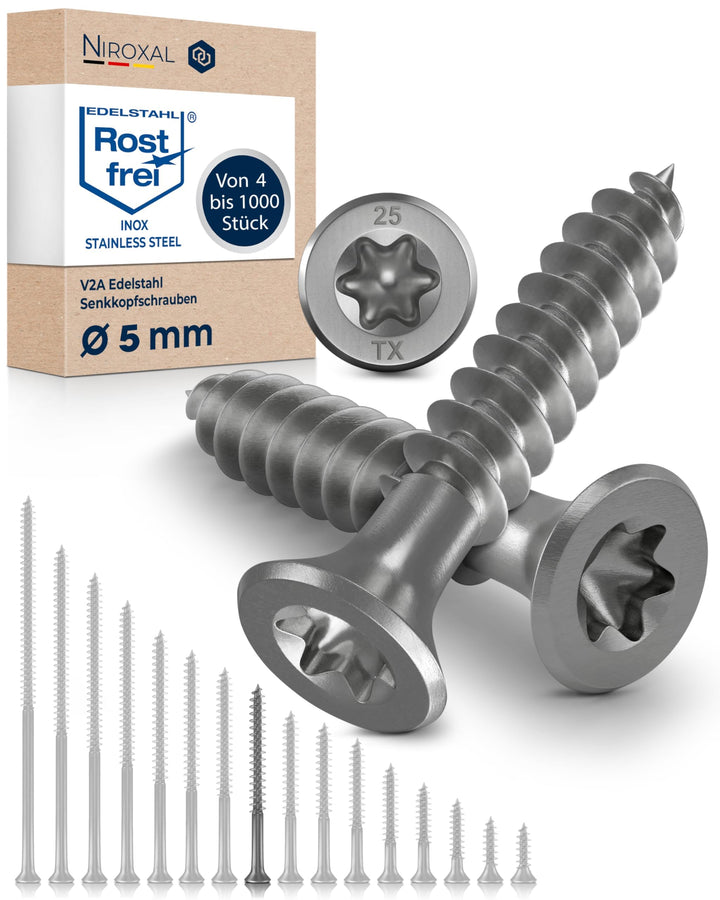 Holzschrauben Torx Schrauben 5x55 Edelstahl V2A rostfrei Spanplattenschrauben für Holz Teilgewinde 5
