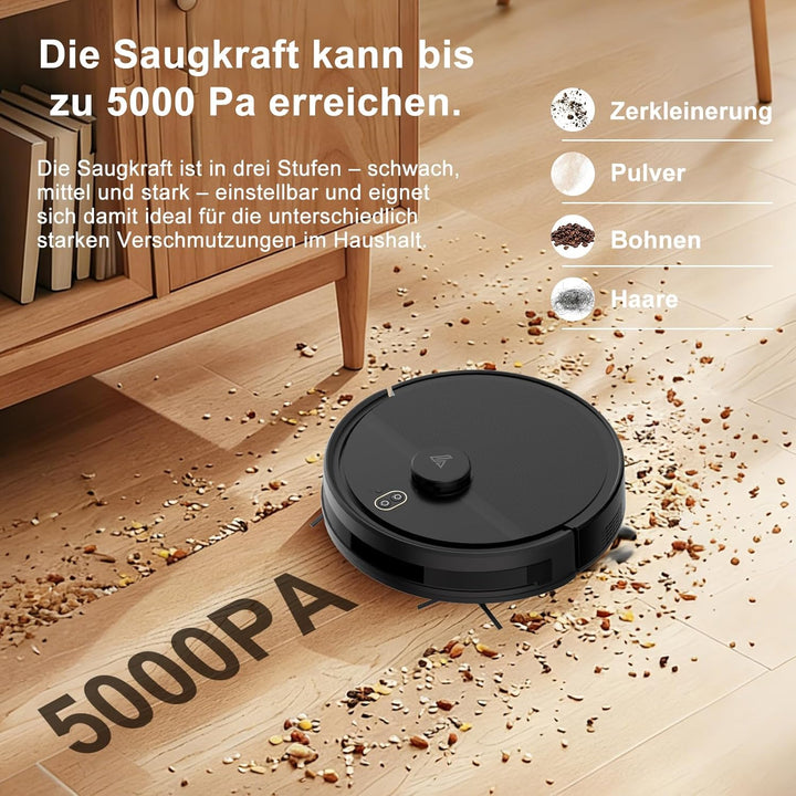 2026 Saugroboter mit Wischfunktion bis zu 5000Pa, 2 in 1 Staubsauger Roboter LiDAR Navigation mit 5