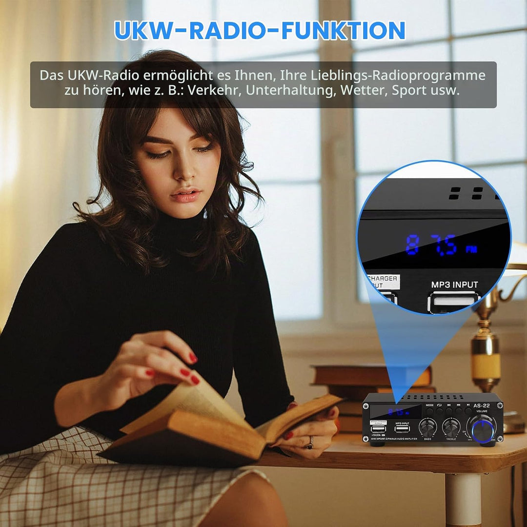 Bluetooth HiFi-Verstärker-AS-22 2.0 Kanäle Mini Stereo-Audioverstärker 40W x 2 Class D Digitale Powe
