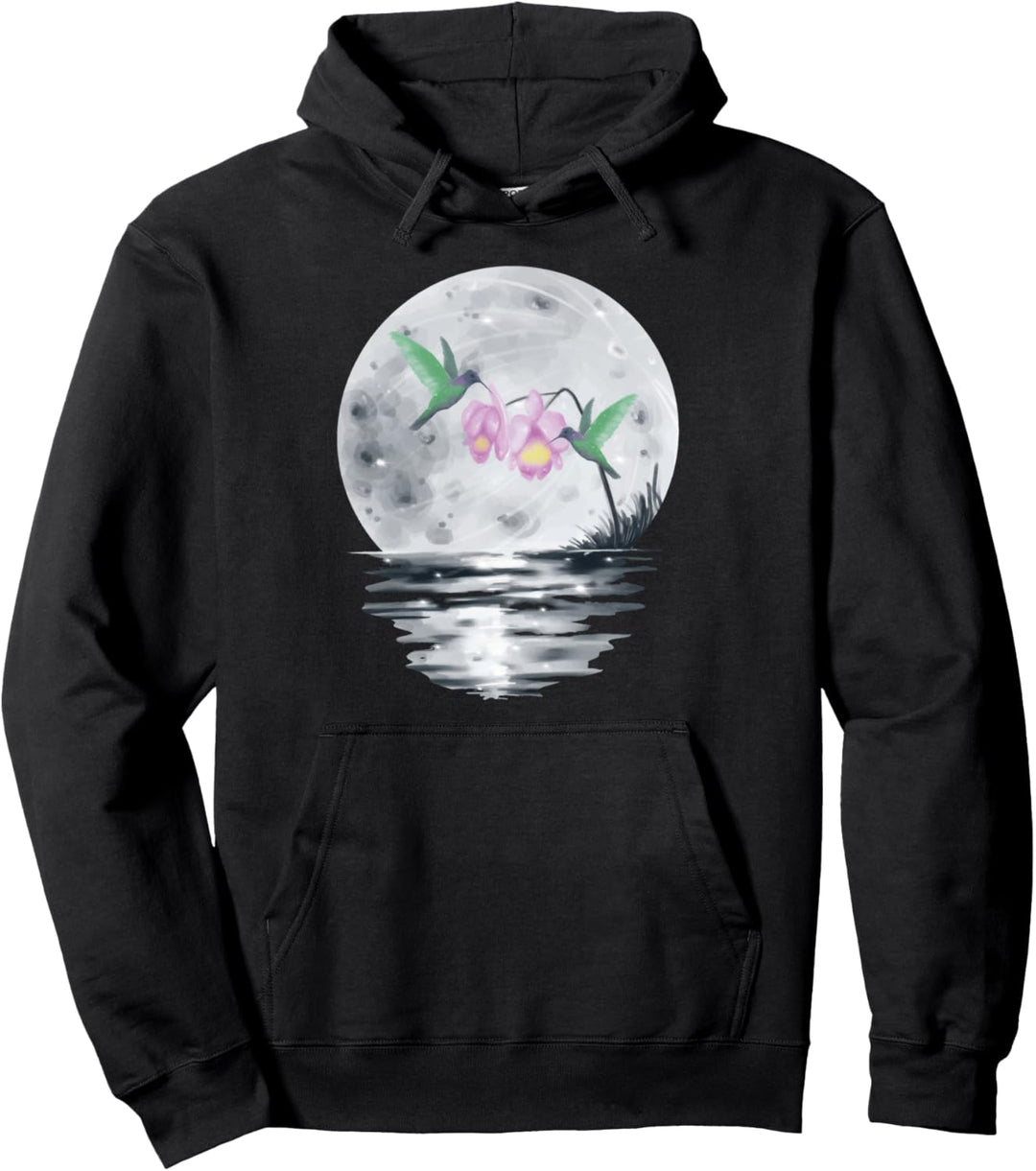 Vollmond mit Kolibri und Blumen für Herren Damen Kinder Pullover Hoodie