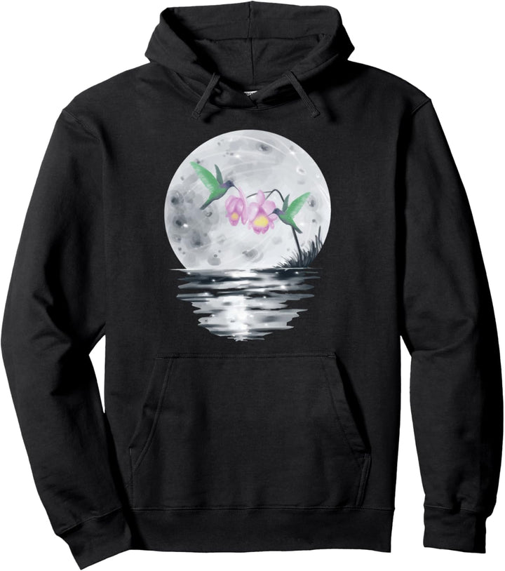 Vollmond mit Kolibri und Blumen für Herren Damen Kinder Pullover Hoodie