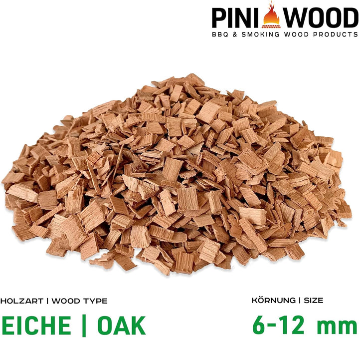PINI 5 Kg Räucherchips Eiche 6-12 mm Smoking Chips Räucherspäne 18 Liter