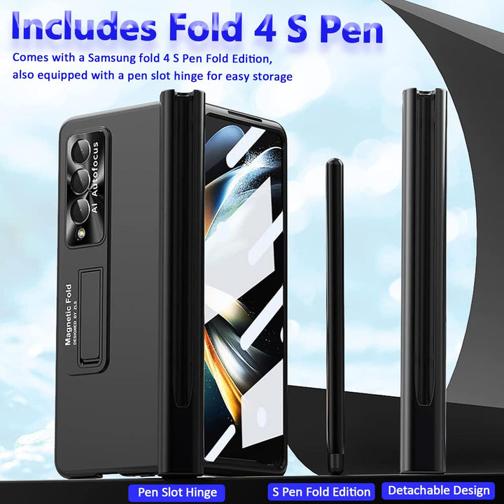 Miimall Kompatibel mit Samsung Galaxy Z Fold 4 Hülle mit S Pen+Displayschutz+Kameraschutz, [Scharnie