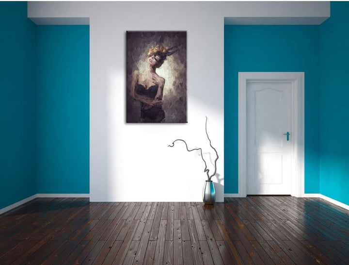 Pixxprint Maskierte attraktive Frau als Leinwandbild/Grösse: 100x70 cm/Wandbild/Kunstdruck/fertig be