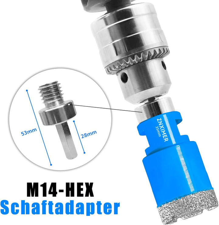Diamant Fliesenbohrer Set 6/8/10/12/20/25/28/35/45/50/68mm+Adapter-12 Stück M14 Diamantbohrer Lochsä