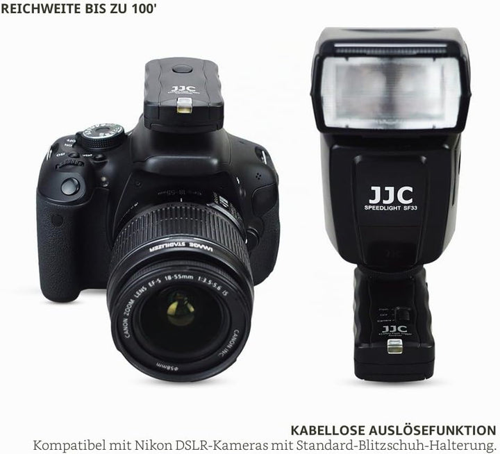 JJC Funk Blitz Studio Blitzauslöser Funkausloeser mit Fernauslöser 2 Empfaengern für Nikon D3300 D55