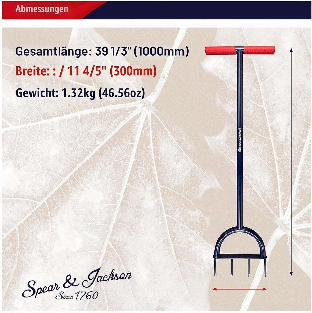 Spear &amp; Jackson 4852LSA Rasenlüfter mit Spikes – Vollmetall-Ausführung mit Carbonstahl-Spitzen, brei