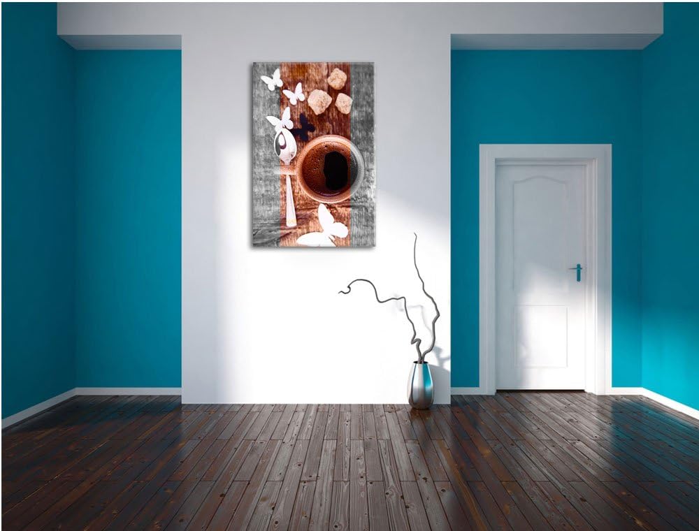 schmackhafter Kaffee mit Schmetterlingsdeko schwarz/weiss Format: 100x70 auf Leinwand, XXL riesige B