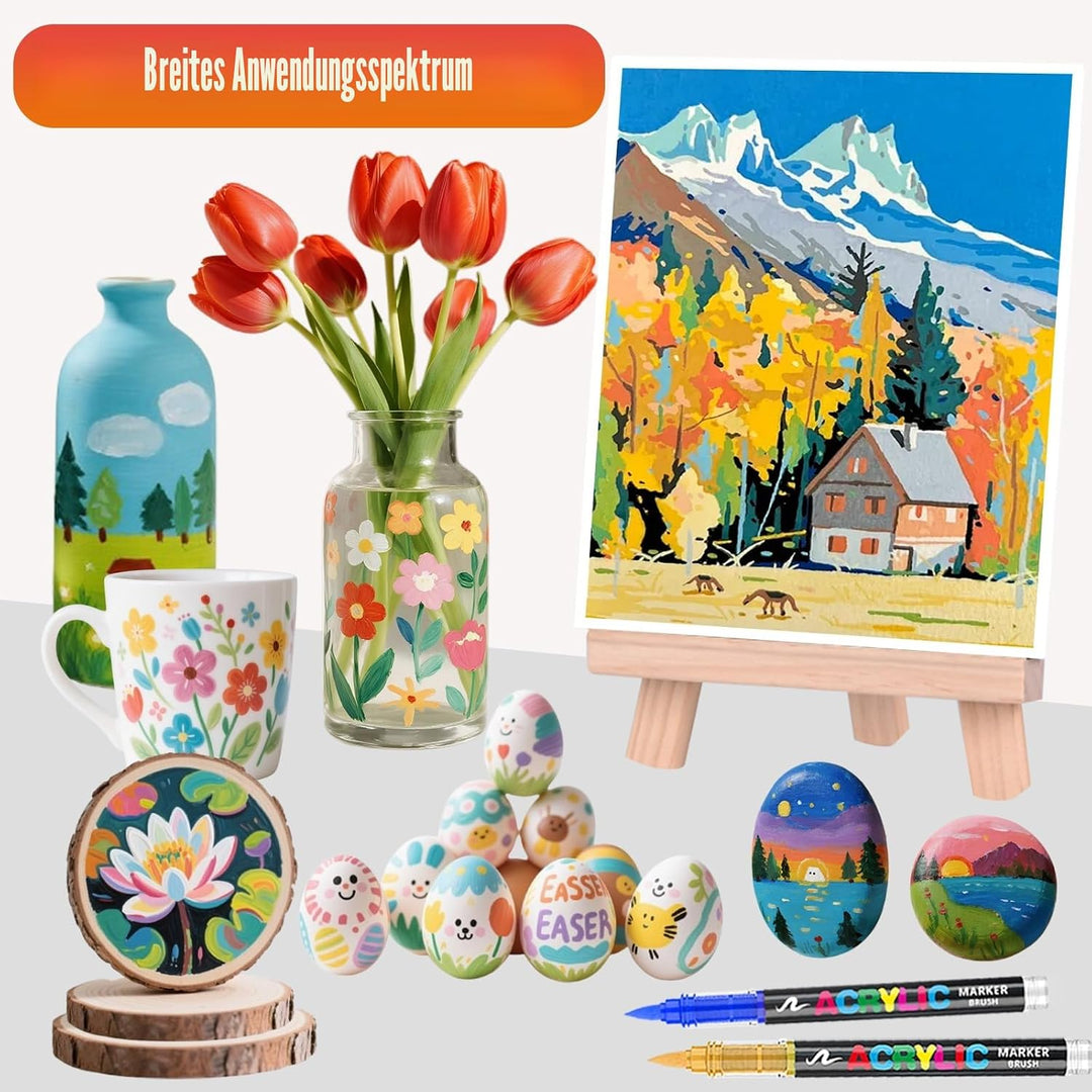 Funnasting 48 Farben Acrylstifte, Weiche Pinselspitze Acrylmarker, Acrylstifte Set für Steine Wasser