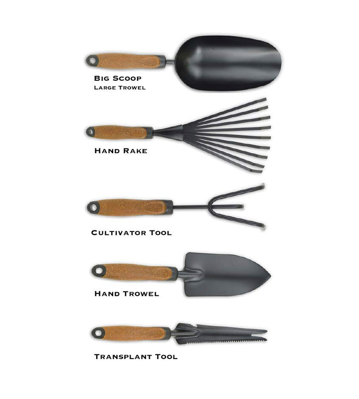 Olmsted Forge Gartenwerkzeug-Set, 5-teilig, robuster pulverbeschichteter Stahl, Korkgriff