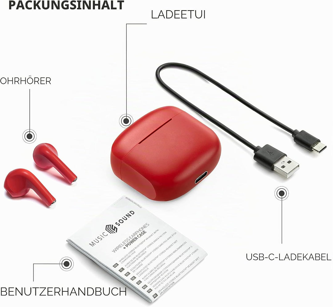 Music Sound | Swag - Kabelloses Kapsel-Headset - Wiedergabezeit bis 20 Stunden - Bluetooth - Rot, Ro