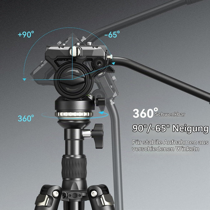 SMALLRIG Videostativ 75" Videokamerastativ Einbeinstativ mit +/-15° Nivellierbasis-Fluidkopf, profes
