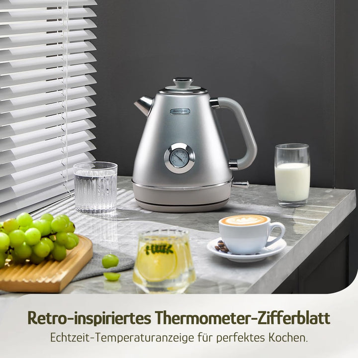 Hazel Quinn Wasserkocher Retro Vintage Design Edelstahl, BPA-frei, Automatische Abschaltung, Wasserk