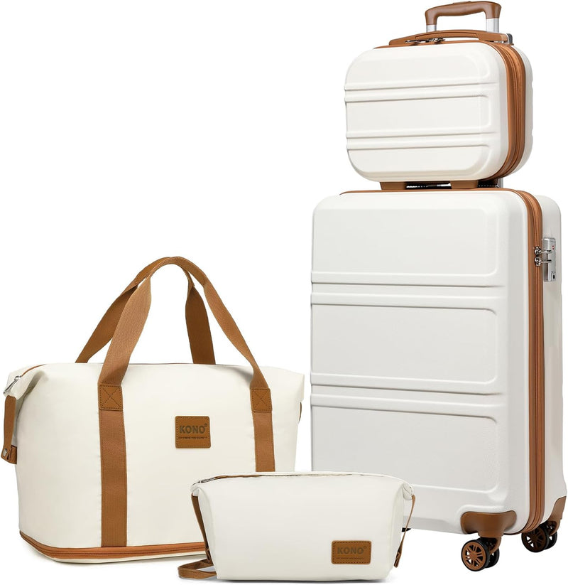 KONO Reisekoffer Set Gepäcksets 4 Teilig Kofferset, 55cm Handgepäck mit Beautycase Kosmetikkoffe mit