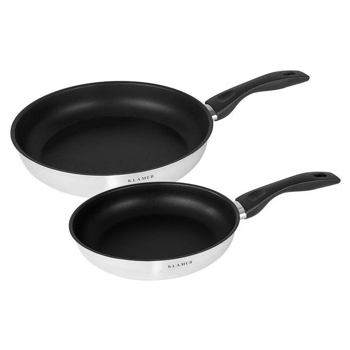 KLAMER Bratpfanne (24 + 28cm) Induktion – Profi Edelstahlpfanne mit Greblon® C3+ Antihaftbeschichtun