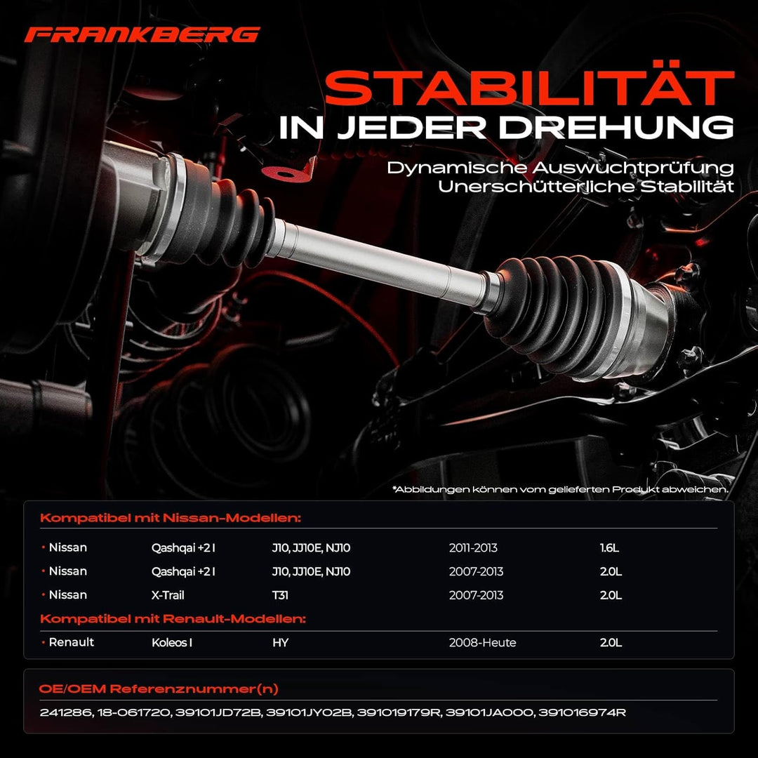 Frankberg Antriebswelle Vorderachse Links Kompatibel mit Qashqai +2 I J10 JJ10E NJ10 1.6L 2.0L 2011-