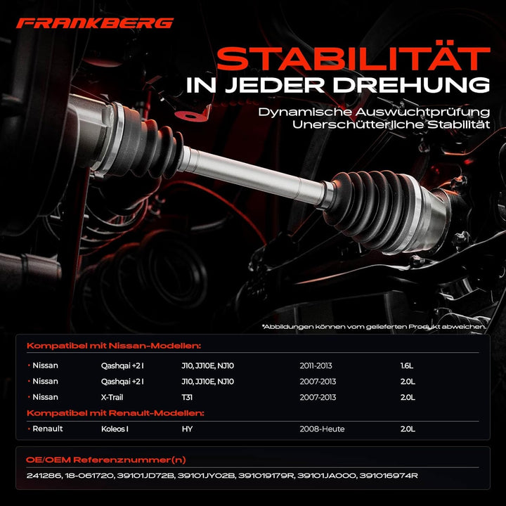 Frankberg Antriebswelle Vorderachse Links Kompatibel mit Qashqai +2 I J10 JJ10E NJ10 1.6L 2.0L 2011-
