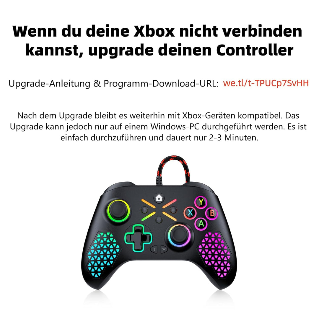 Gamrombo RGB Wired Controller für Xbox Series X|S, Xbox One, Kompatibel mit PCs, Gamepad mit Turbo &