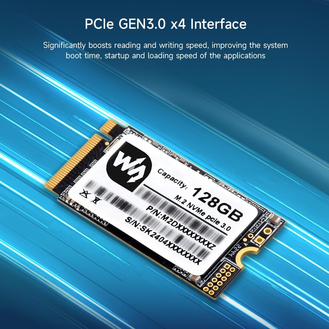 Waveshare SK M2 NVME 2242 128GB Solid State Drive, 3D TLC Flash Memory, High-Speed Reading/Writing C