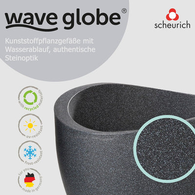 Scheurich Wave Globe, Pflanzgefäss aus Kunststoff, Schwarz-Granit, 40 cm Durchmesser, 22,2 cm hoch,