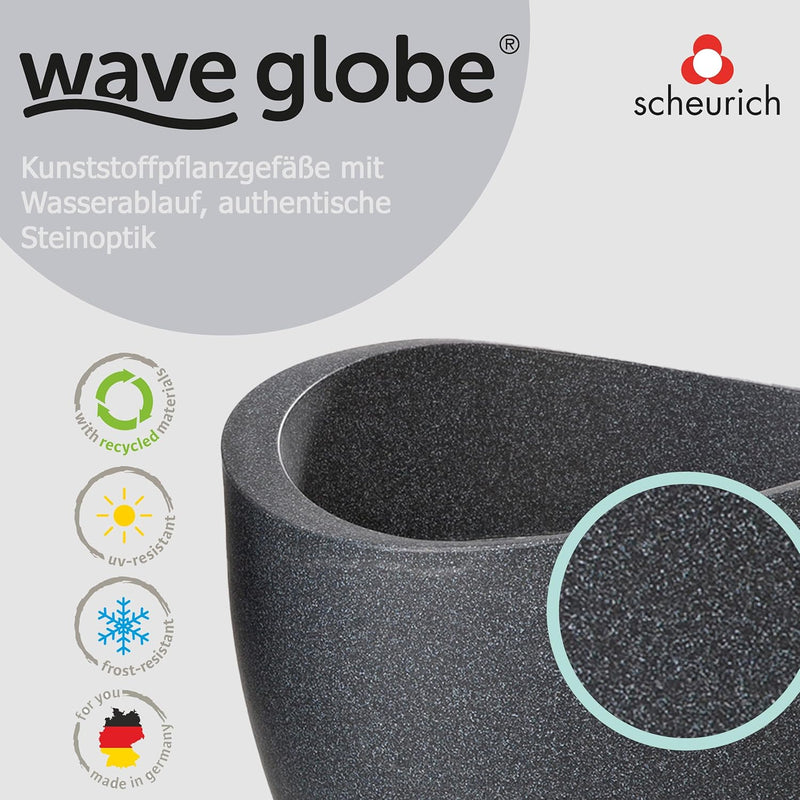 Scheurich Wave Globe, Pflanzgefäss aus Kunststoff, Schwarz-Granit, 40 cm Durchmesser, 22,2 cm hoch,