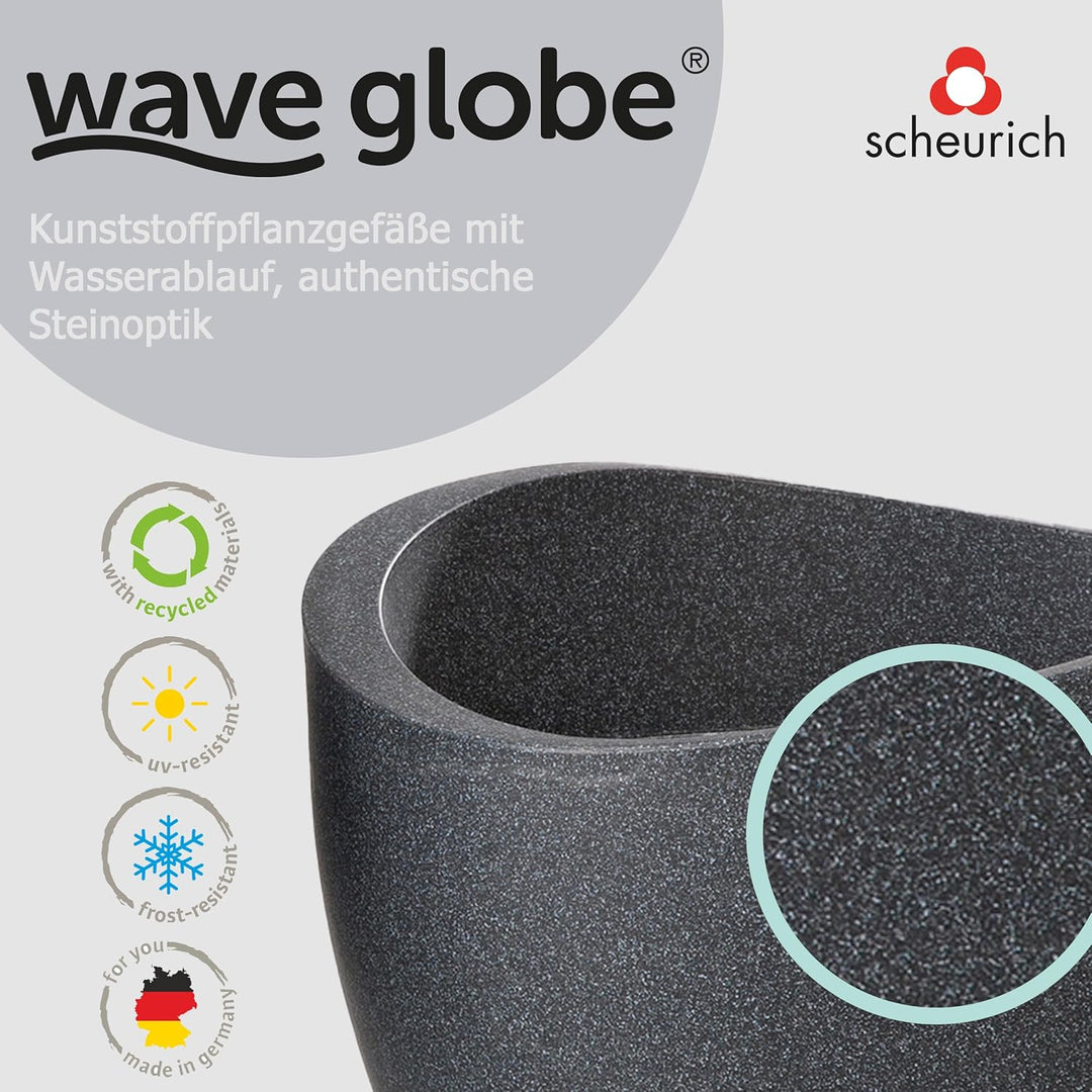 Scheurich Wave Globe, Pflanzgefäss aus Kunststoff, Schwarz-Granit, 30 cm Durchmesser, 22 cm hoch, 19