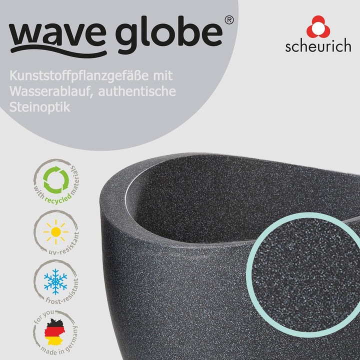Scheurich Wave Globe, Pflanzgefäss aus Kunststoff, Schwarz-Granit, 40 cm Durchmesser, 22,2 cm hoch,