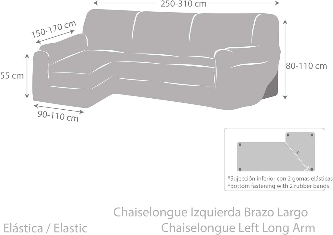 Eysa Dorian elastisch Sofa überwurf Chaise Longue Links, frontalsicht, Chenille, 09-orange, 43 x 17