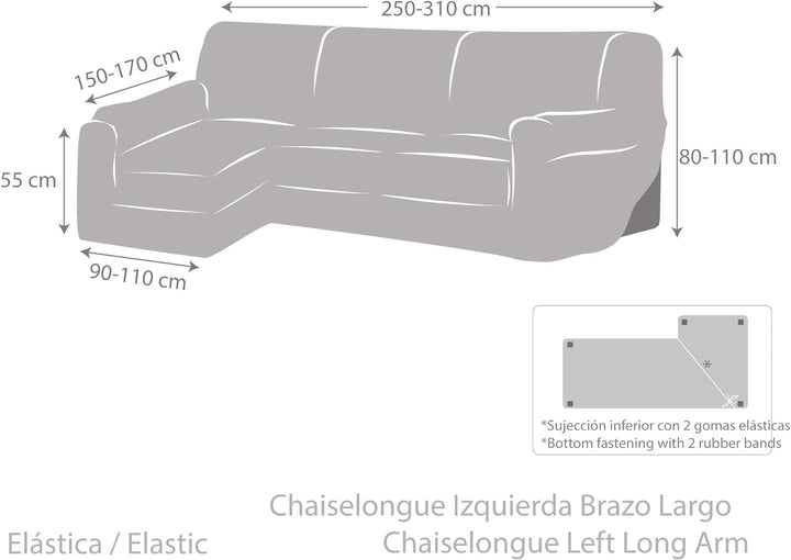 Eysa Dorian elastisch Sofa überwurf Chaise Longue Links, frontalsicht, Chenille, 00-Ecru, 43 x 17 x