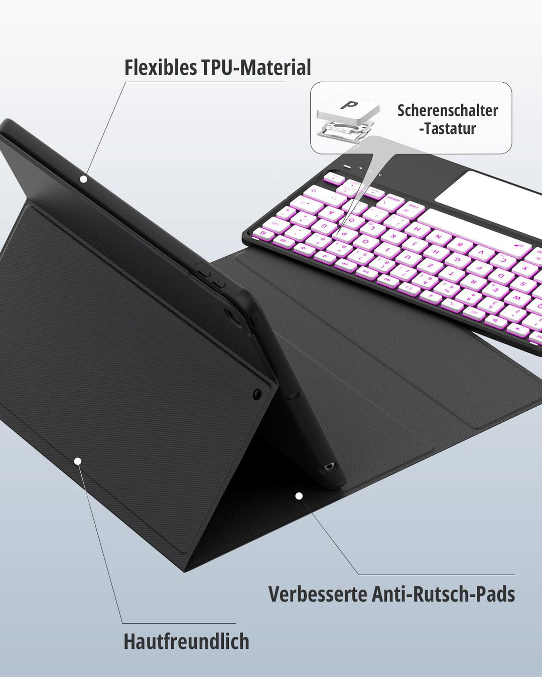 CACOE Hülle Tastatur Kompatibel mit iPad 9. Generation, iPad 10.2 Tastatur mit Touchpad, 7-Farbige B
