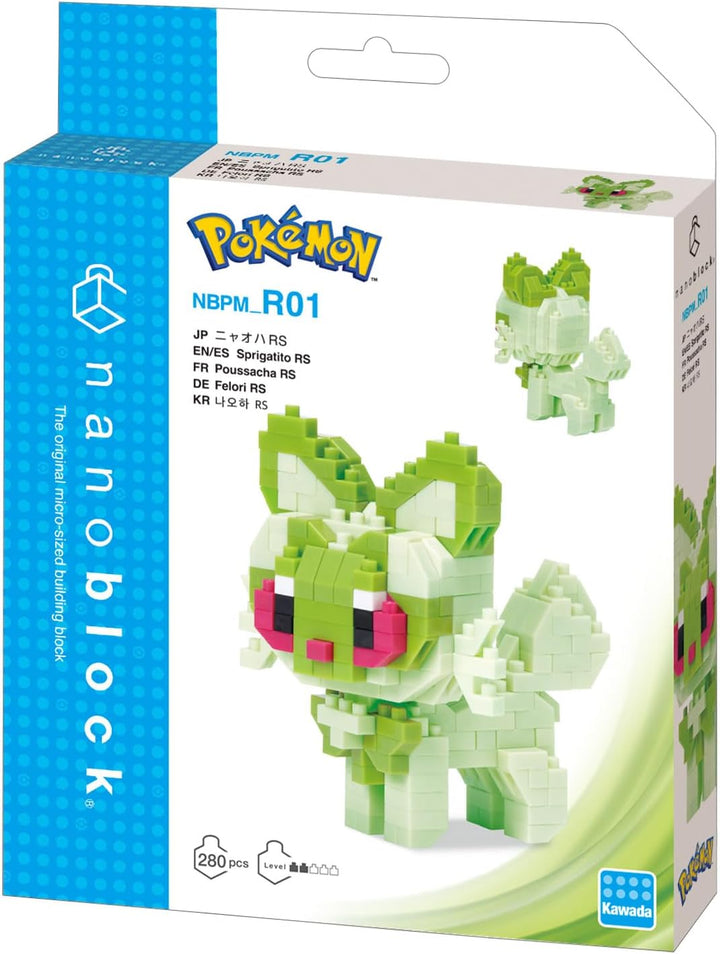 Bandai nanoblock Felori (Sprigatito) - Pokémon - Mini-Bausteinfigur - Konstruktionsspiel - Bausatz f