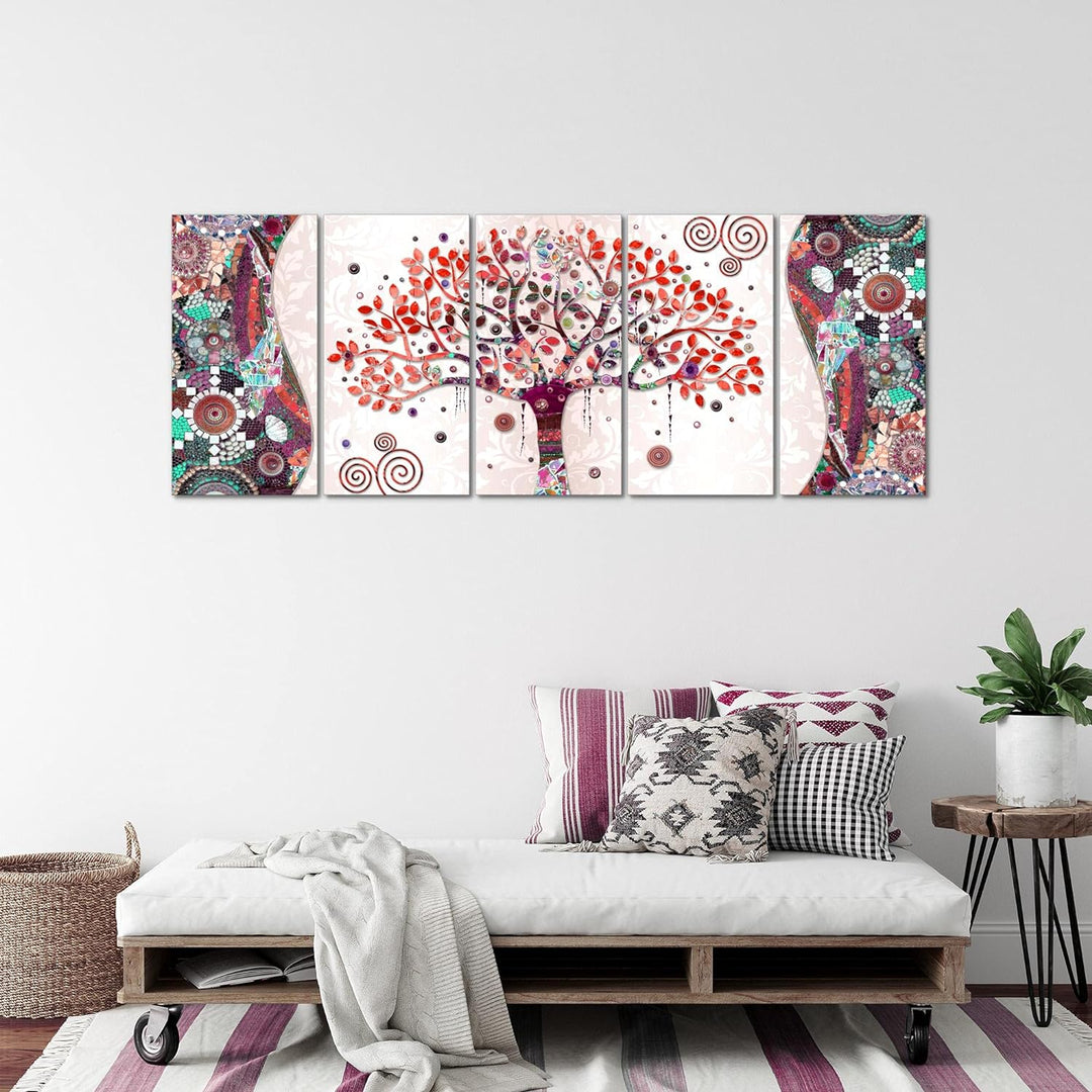 Runa Art Wandbild XXL Gustav Klimt - Baum des Lebens Wohnzimmer 200 x 80 cm Rosa 5 Teilig - Made in