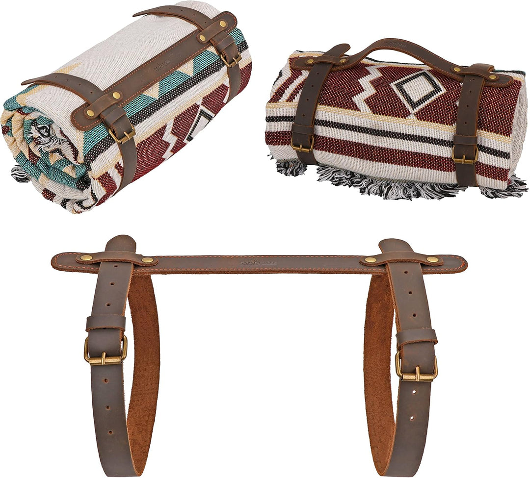 Tourbn Tourbon 2 x Leder-Picknickdecken-Tragegurt für Camping, Festivals, Motorrad, Bettrollengurt,