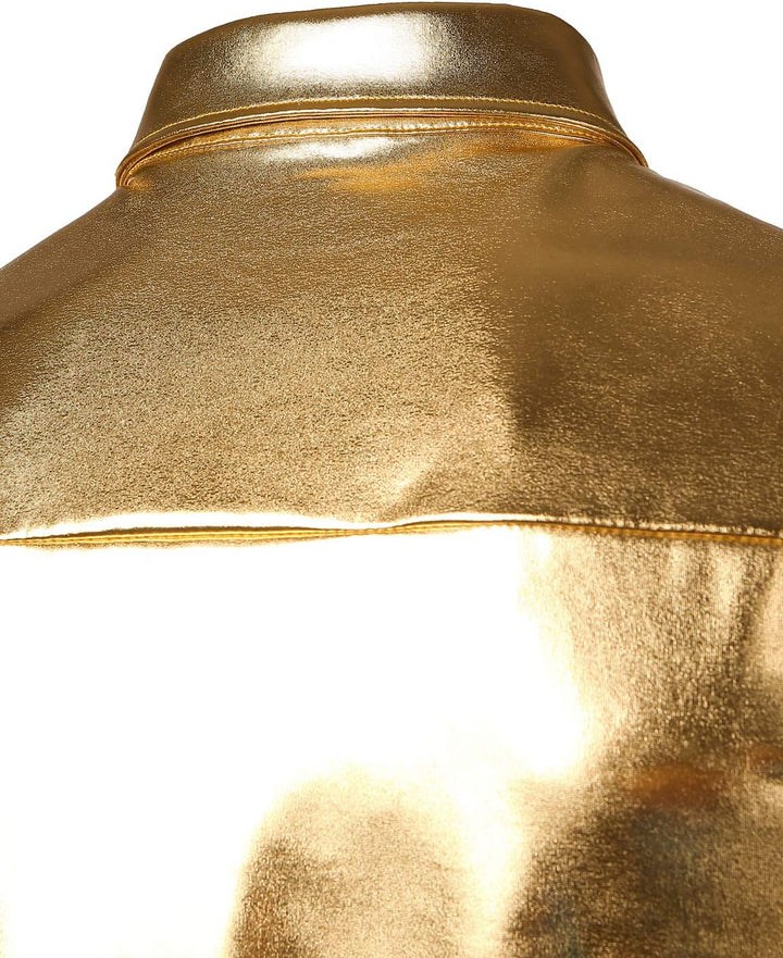 JOGAL Herren Metallic Glänzend Bronzing Nachtklub Party Hemd Gold S, Gold S