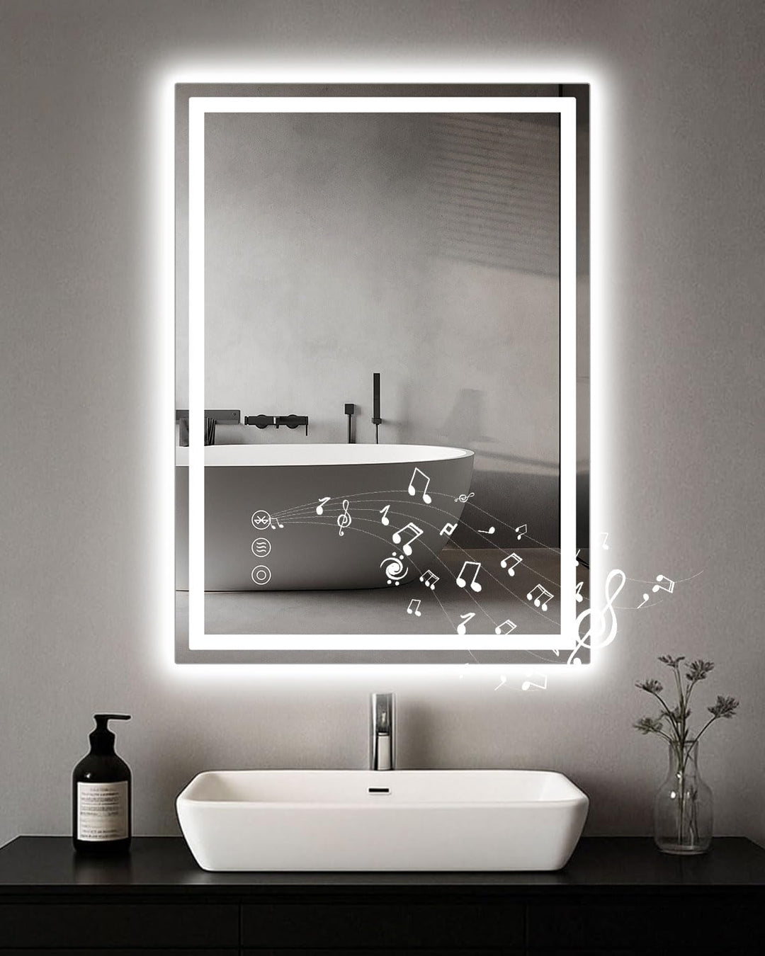 LED Badezimmerspiegel, 50x70cm Spiegel mit Beleuchtung mit Bluetooth Touchschalter, Dimmbar Lichtfar