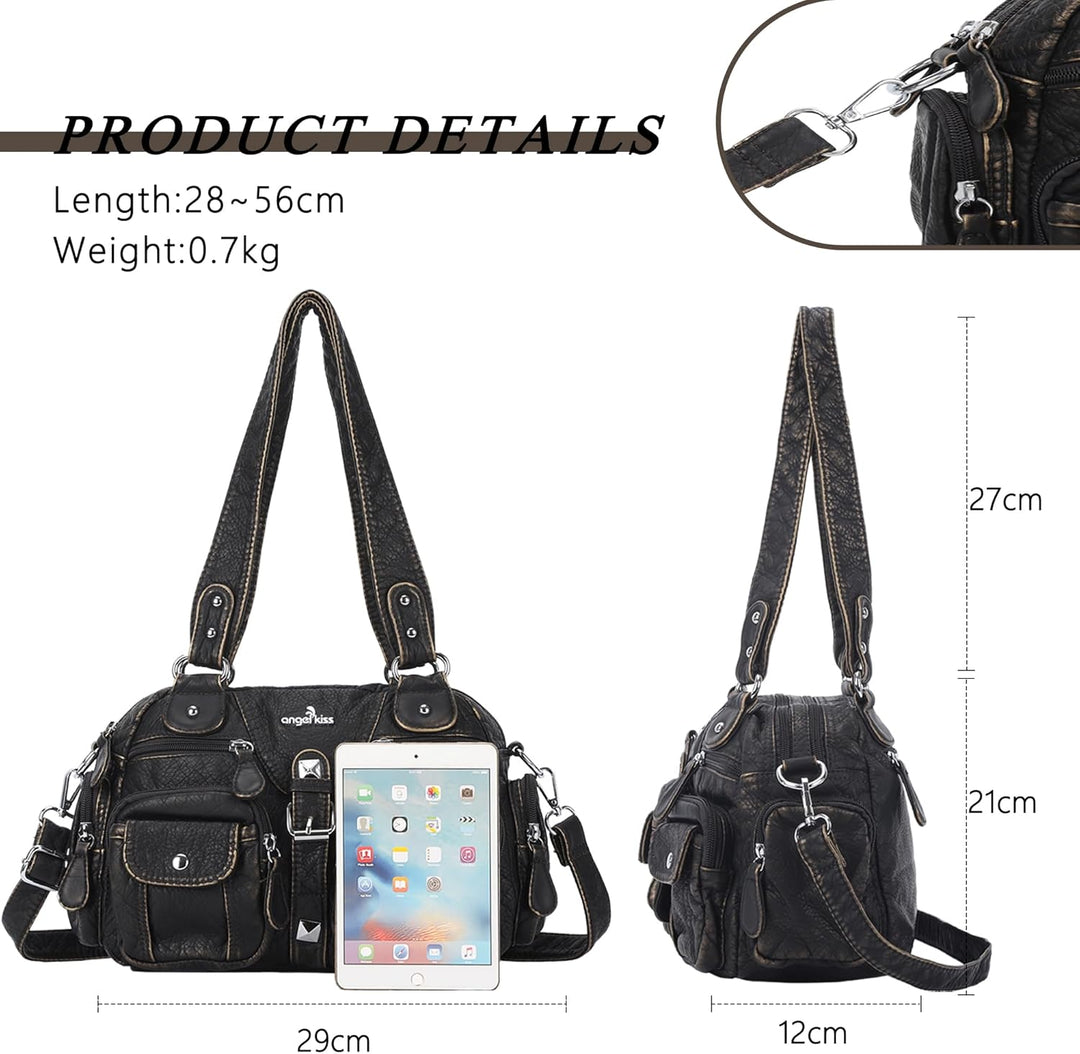Angel Kiss Damen Handtasche 2 Hauptfächer Multifunktional Weich PU Leder mit Reissverschluss Elegant