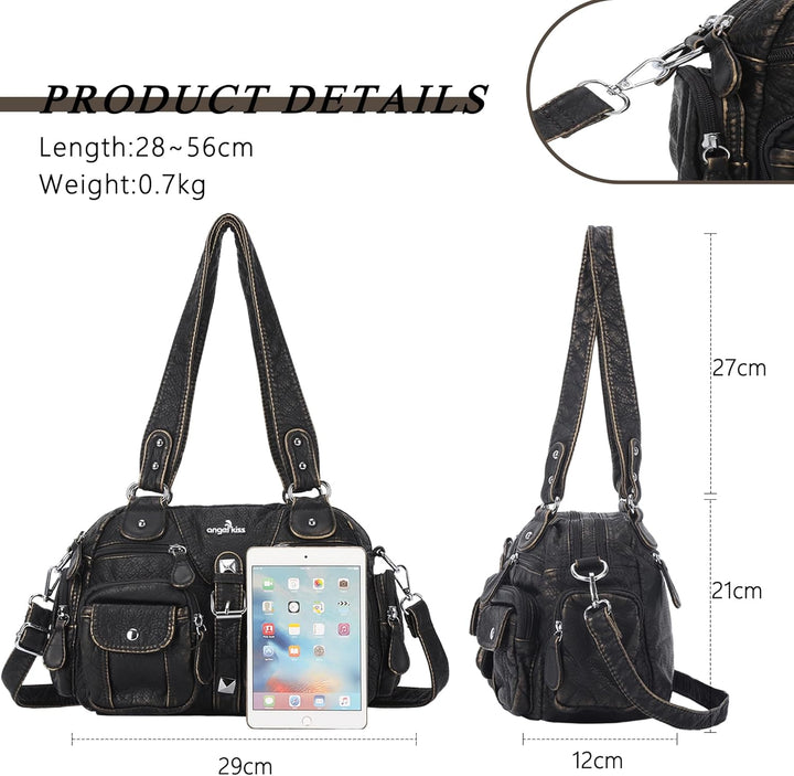 Angel Kiss Damen Handtasche 2 Hauptfächer Multifunktional Weich PU Leder mit Reissverschluss Elegant