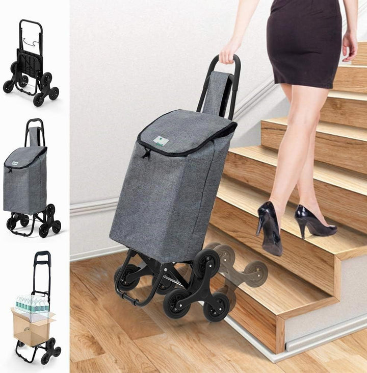 VOUNOT Einkaufstrolley Treppensteiger, Trolly Einkaufswagen Klappbar, Hackenporsche mit 3 Räder, Was