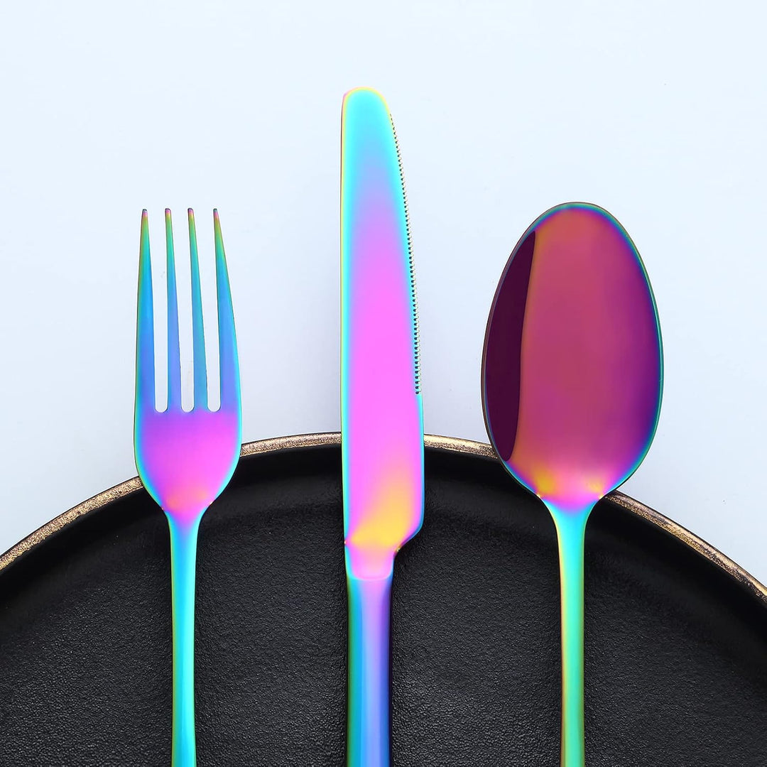 Bestdin Regenbogen Besteck Set 6 Personen, 30 teilig Edelstahl Besteckset Bunte, Essbesteck Set mit