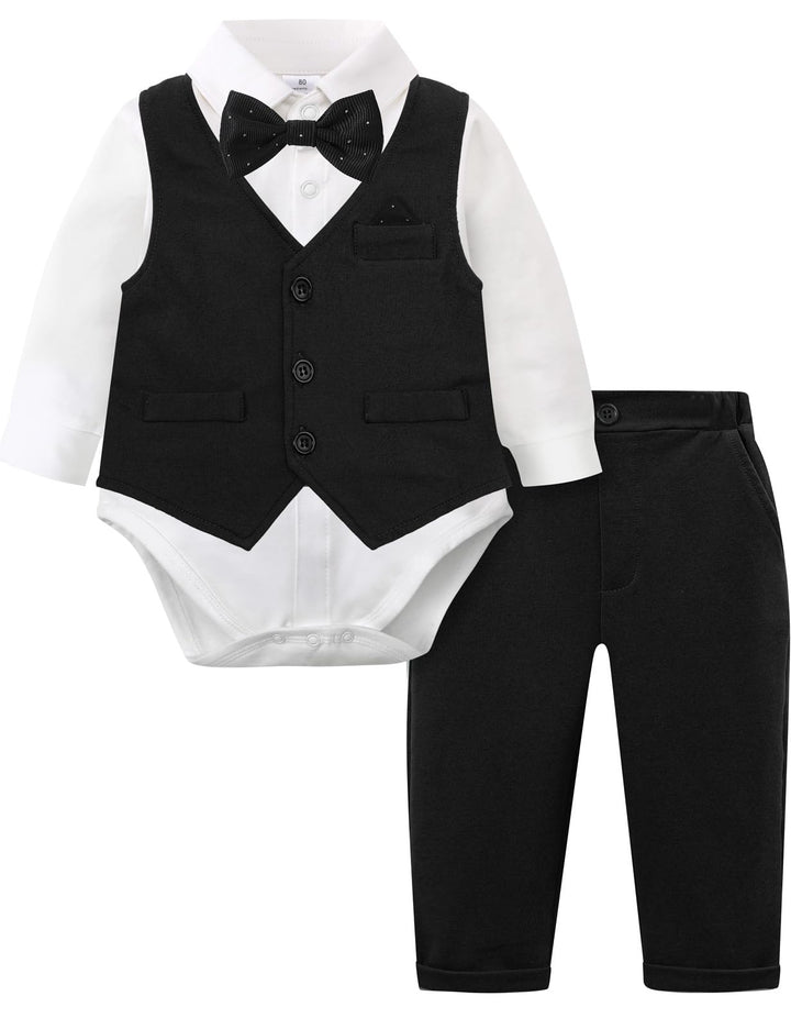 mintgreen Baby Anzug Junge, 3 Stück Formelles Outfit Taufanzug Gentleman Smoking Shirt & Weste + Hos