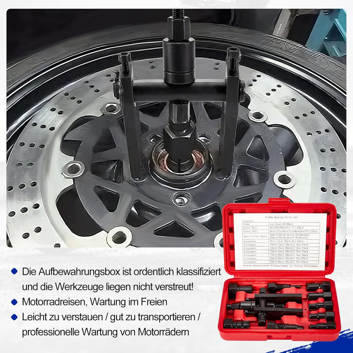CarBole Motorrad-Innenlager-Abzieher-Set mit Aufbewahrungsbox 8-25 mm Innenlager-Entfernungswerkzeug