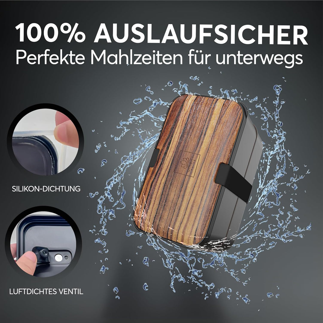 Umami Premium Lunchbox Erwachsene, Verschachtelbar Auslaufsichere Bento Box mit 4 Bestecke & Fächern