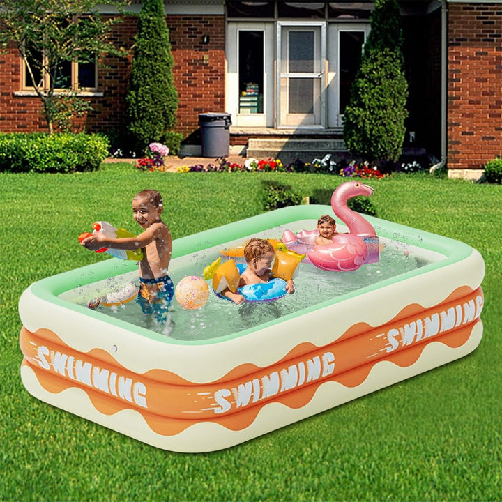 210x140x60cm Aufblasbarer Pool Rechteckig, Aufblasbares Schwimmbad, Planschbecken, Familienpool, Kin