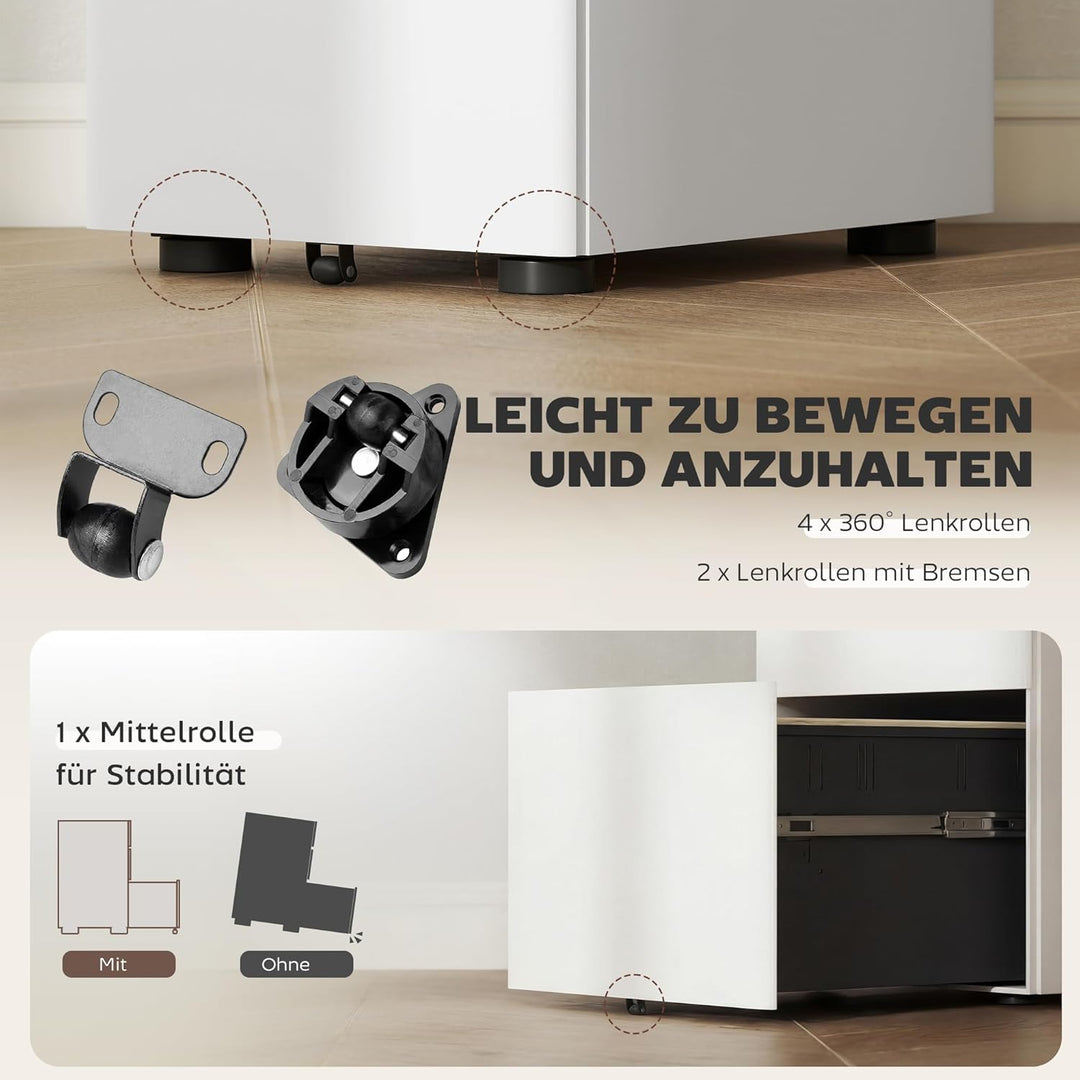 Vinsetto Rollcontainer mit 3 Schubladen mobiler Aktenschrank mit Rollen abschliessbar Büroschrank mi