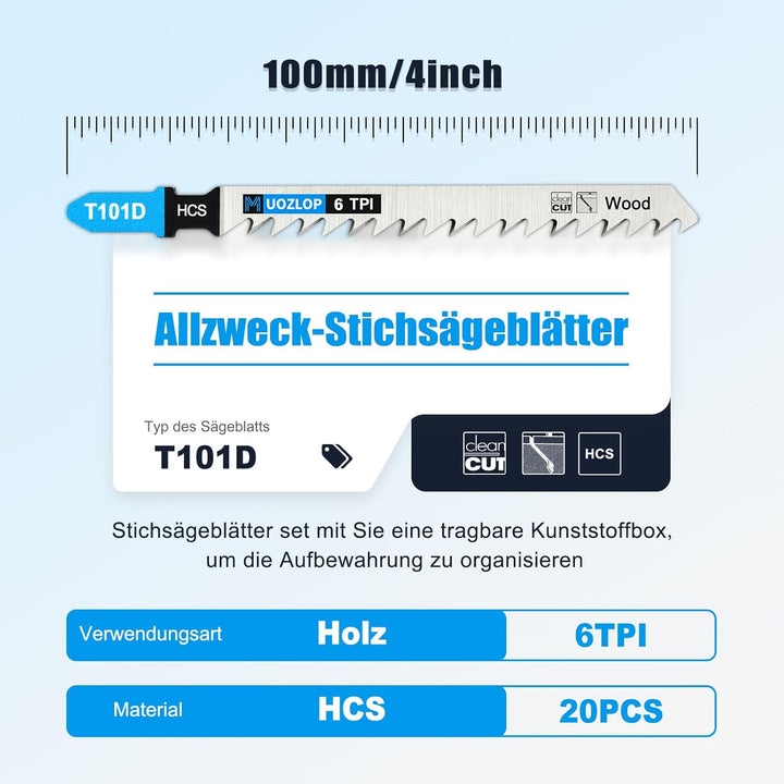100tlgT101D Stichsägeblätter ，T-Schaft Stichsägeblatt Set mit Aufbewahrungskoffer für Holz ，sägeblät