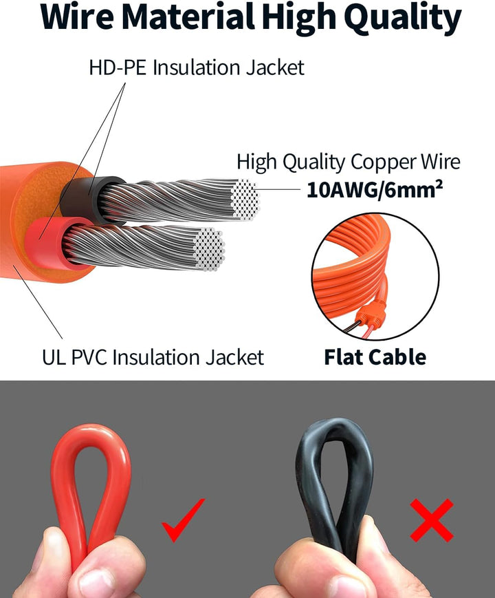 Tonton Solarkabel 6mm² Verlängerung 3Meter 10AWG, Solarpanel Verlängerungskabel mit Buchse und Steck