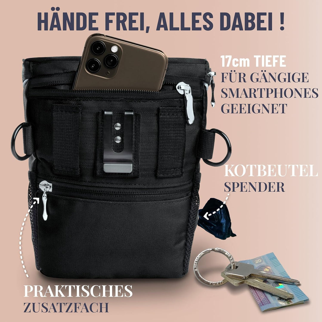 GIZZY® Leckerlitasche für Hunde + REGENHAUBE I Leckerlibeutel für Hunde mit praktischer Einhand-Öffn
