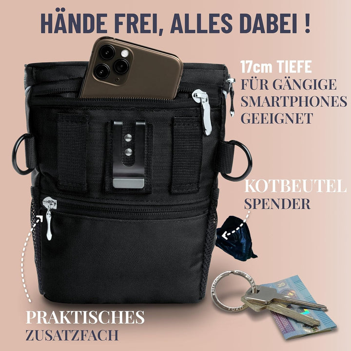 GIZZY® Leckerlitasche für Hunde + REGENHAUBE I Leckerlibeutel für Hunde mit praktischer Einhand-Öffn