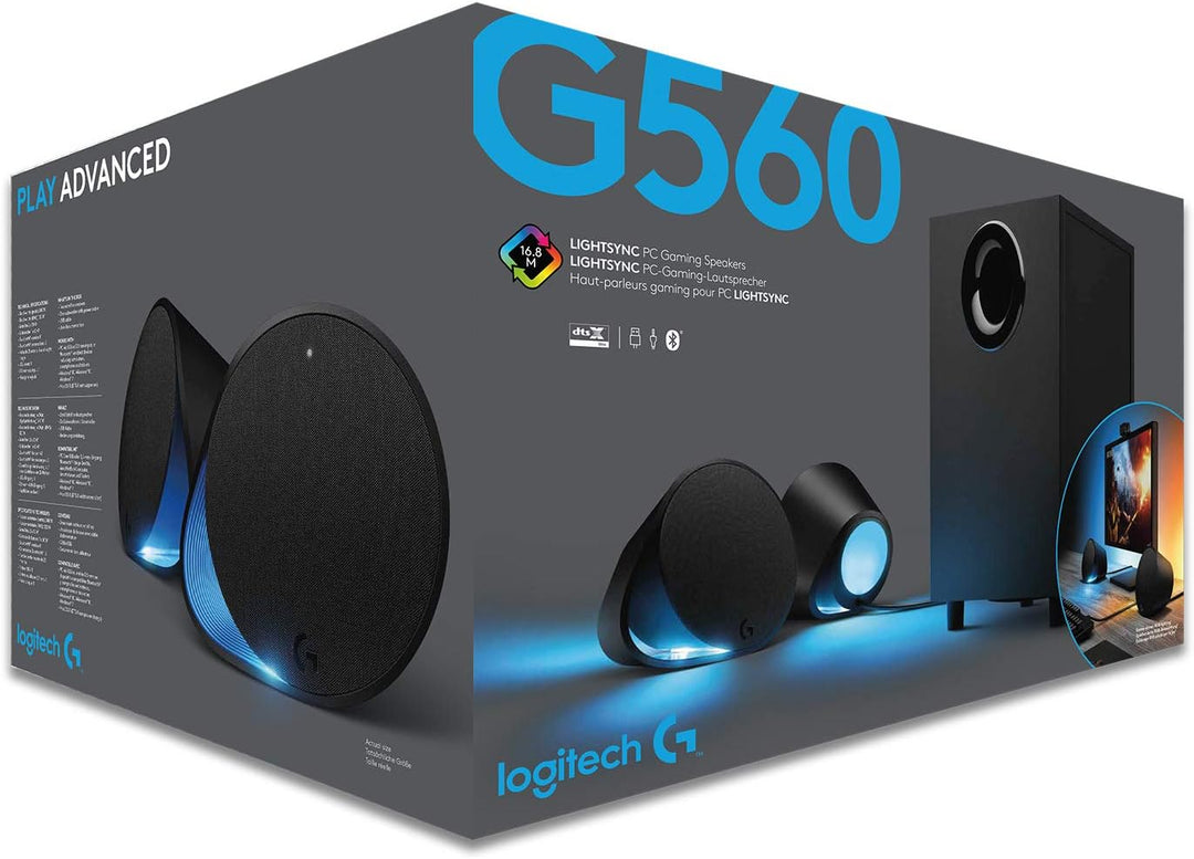 Logitech G560 PC Gaming Lautsprecher mit DTS:X Ultra Surround Sound, Spielbasierter LIGHTSYNC RGB-Be