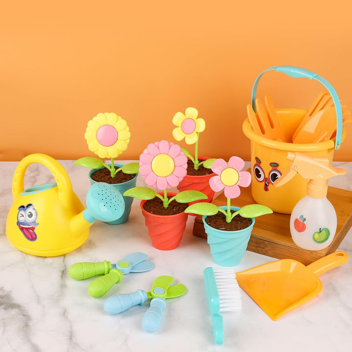 YAOZUP 24 Stück Kinder Gartengeräte Spielzeug mit Aufklebern, Gartenspielzeug Kinder, Sandspielzeug